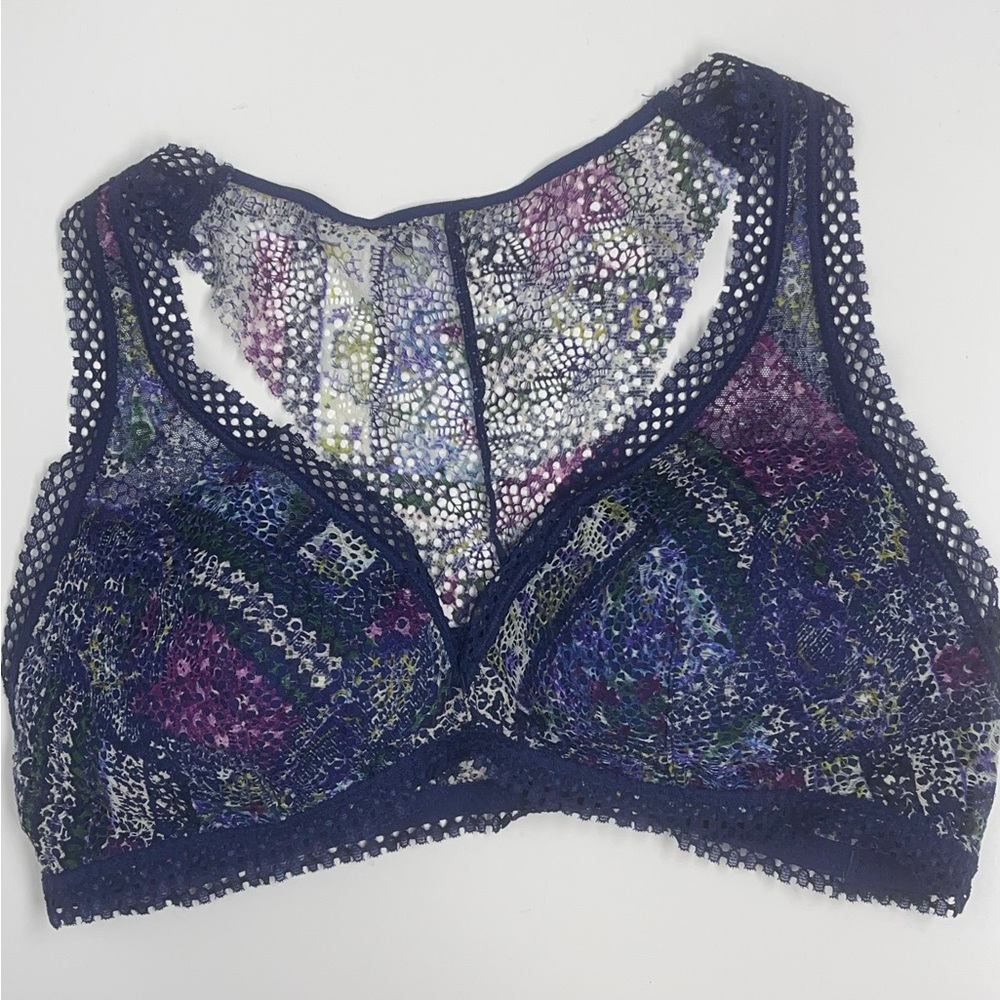 Victoria's Secret Bralette Women's L Blue Multipattern Padded Pullover Lace NWT
